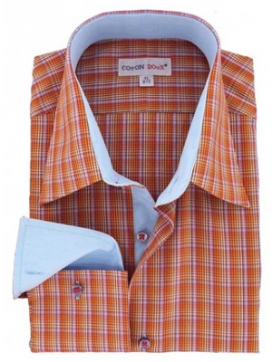 Men's checkered shirt with a blue inner lining, simple cuffs