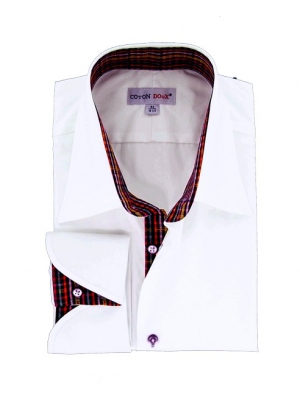 Men's white shirt with checkered inner lining, napolitan cuffs