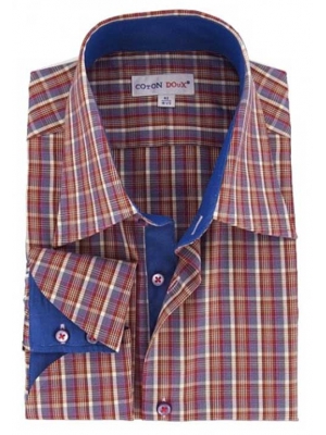 Men's checkered shirt with napolitan cuff