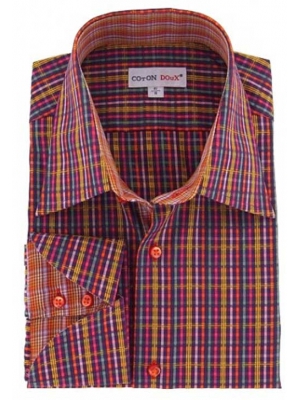 Men's multicolor scheckered shirt with napolitan cuffs