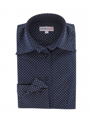 Women's navy blouse with white squares