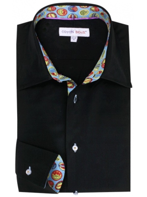 Men's black fitted shirt with a vintage inner lining, milan collar