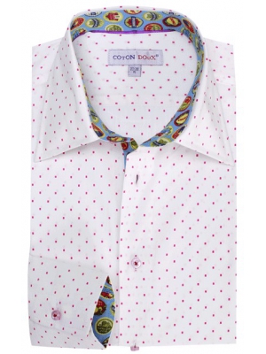 Men's white printed shirt with a milan collar, and a vintage inner lining