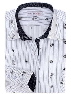 Women's fitted shirt with a stripes and musical pattern