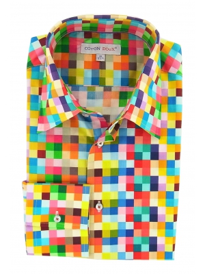 Men's multicolor fitted shirt, with a milan collar
