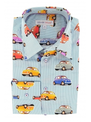 Men's vintage car prints shirt, milan collar