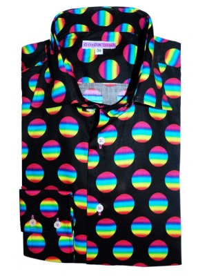 Men's limited edition black shirt with disco multicolored prints