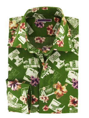 Men's green limited edition shirt with beach prints