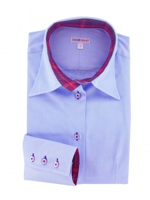 Women's shirt blue and white shirt with a checkered inner lining