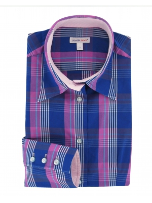 Women's blue and pink checkered shirt with a pink inner lining