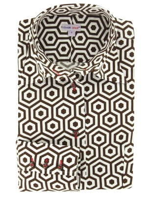 Women's brown and white geometrically patterned shirt