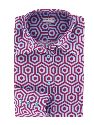 Women's blue and red geometrically printed shirt