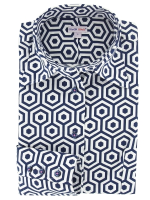 Women's blue and white printed shirt with geometric shirt