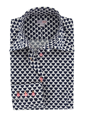 Women's blue and white printed shirt with little hearts