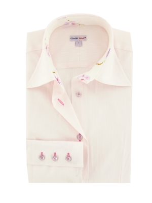 Women's light pink striped shirt and an orchid inner lining
