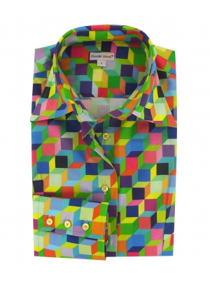 Women's Fitted shirt with geometric CUBE pattern