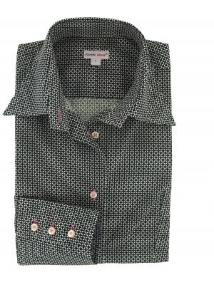 Women's Fitted shirt with geometrical shapes pattern black