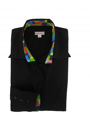 Women's black printed shirt multicolored cube in the collar