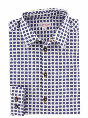 Children's shirt white, grey and purple zigzag pattern