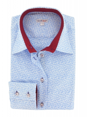 Women's fitted  blue jacquard shirt with a dots pattern