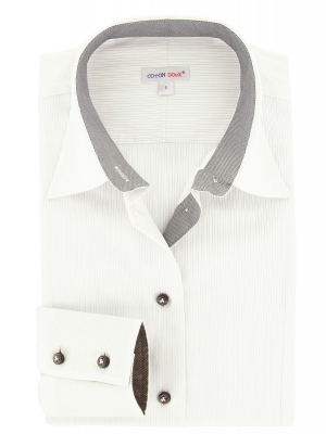 Women's fitted white shirt with blue pinstripes