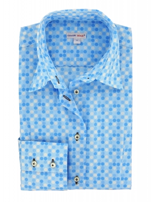 Women's Fitted shirt  with snowflake dots patterns on a blue ground