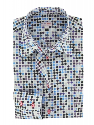 Women's fitted shirt with multicolor blue dots patterns