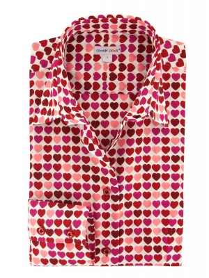 Women's fitted shirt with multicolor red hearts patterns