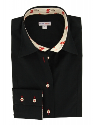 Women's Fitted shirt plain black with cherries paterns