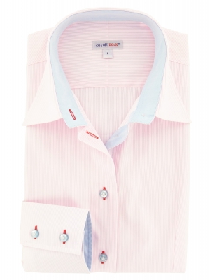 Women's fitted white shirt with pink pinstripes