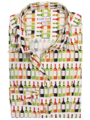 Women's wine bottles patterned fitted cut shirt