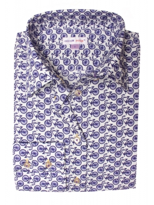 Women's blue bikes patterned fitted cut shirt