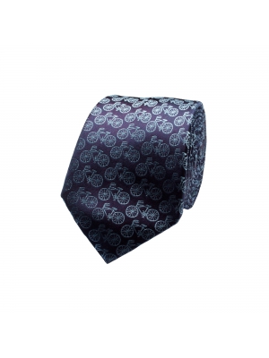 Navy blue tie with biclycle patterns and red reflections