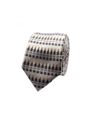 Silver tie with wine bottle patterns