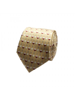 Golden tie with wine glass prints