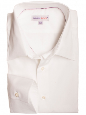Men's white fitted shirt with checkered inner lining, small collar