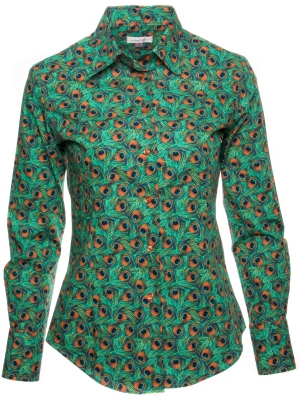 Women's shirt with peacock feathers prints
