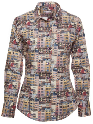 Women's shirt with urban building prints
