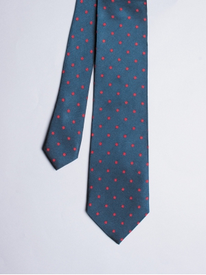 Cravate bleu canard à pois rouges