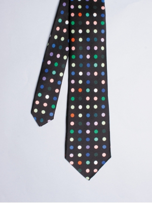 Cravate noire à pois multicolores