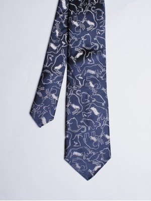 Cravate bleu marine avec motifs peintures rupestres
