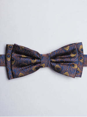 Blue bow tie with peacock patterns