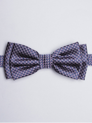 Blue woven bow tie with geometric patterns