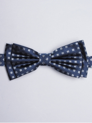 Navy blue bow tie with square patterns