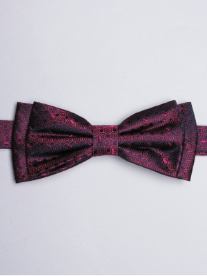 Navy blue bow tie with fushia woven patterns