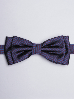 Blue and plum  bow tie with herringbone patterns 