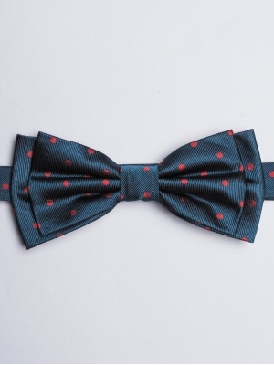 Peacock blue bow tie with red dots patterns