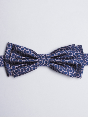 Blue bow tie with dot and wave patterns