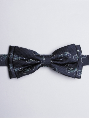 Midnight blue bow tie with green bike patterns