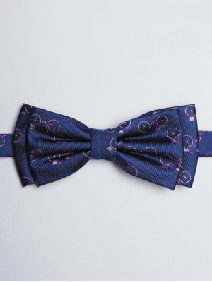 Navy blue tie with purple bike patterns